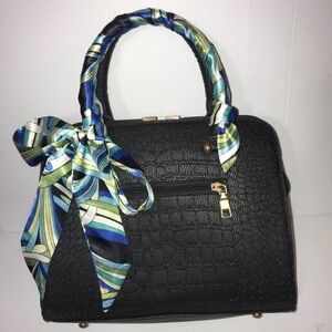 Twilly Silk Handbag Headband Neck Tie Scarf Green Blue White